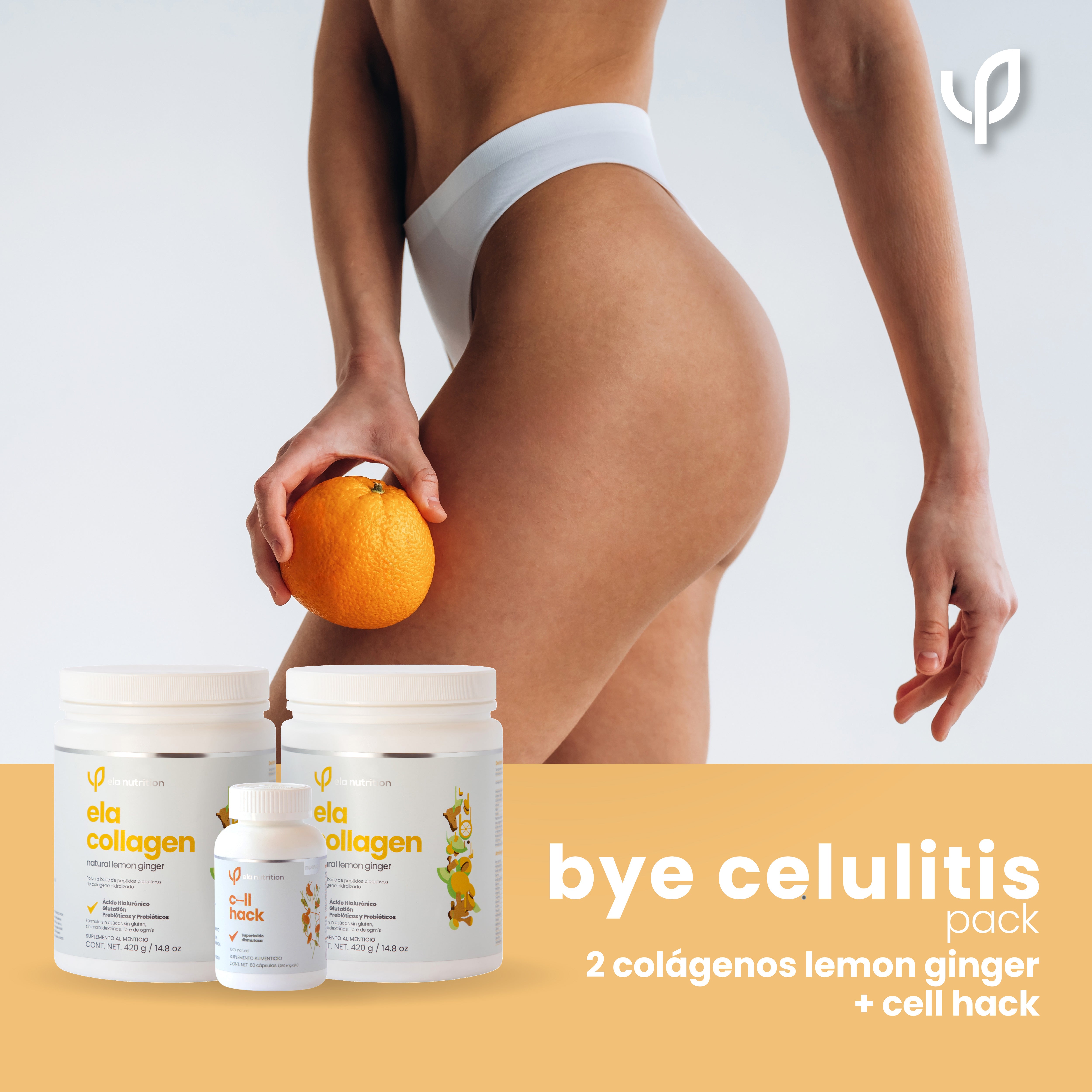 Bye celullite pack cell hack + colágenos de lemon ginger